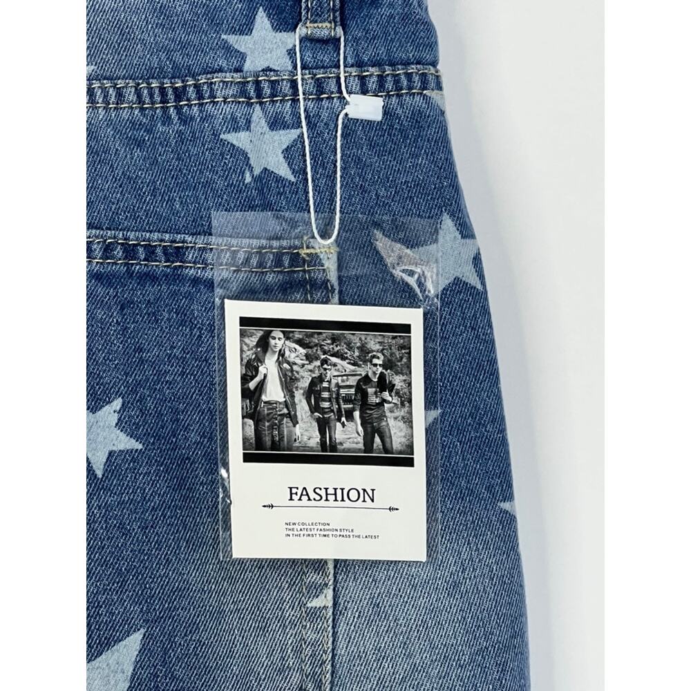 NWT Mekool Distressed Blue With Star Print High Waisted Jeans Pants Size 2XL - Picture 7 of 10